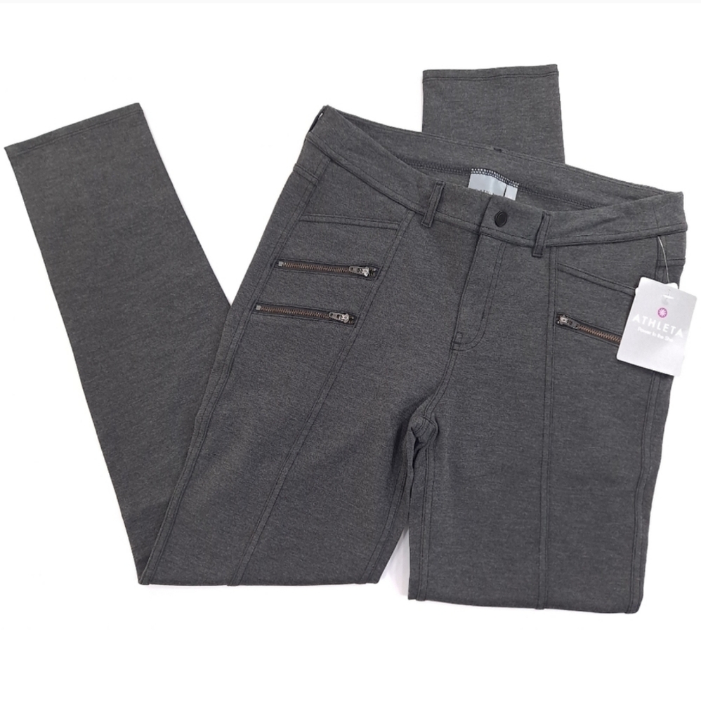 ATHLETA Women's Ponte Moto Pants Heather Gray Stretch Ankle Length - Size 10